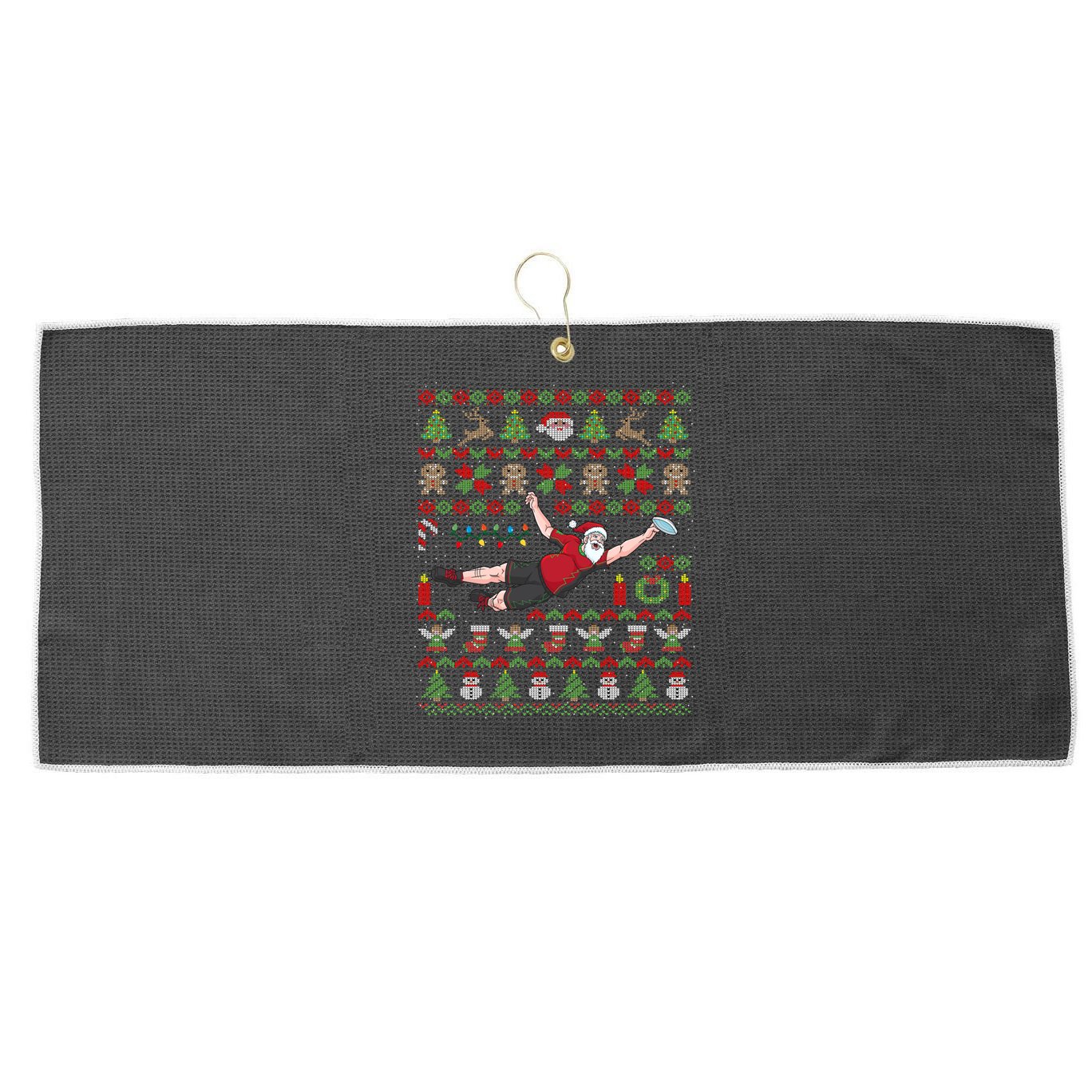 Ultimate Frisbee Santa Claus Sport Ugly Christmas Cute Gift Large Microfiber Waffle Golf Towel