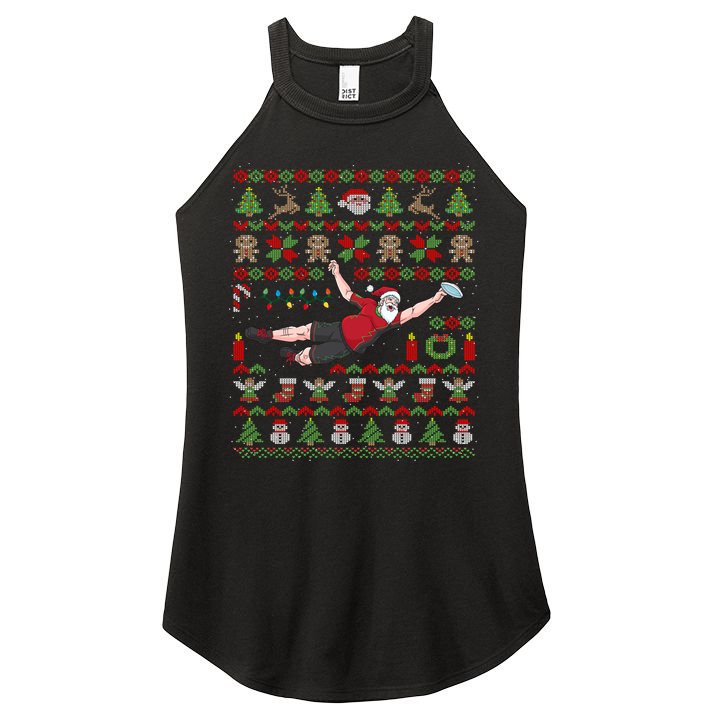 Ultimate Frisbee Santa Claus Sport Ugly Christmas Cute Gift Women's Perfect Tri Rocker Tank