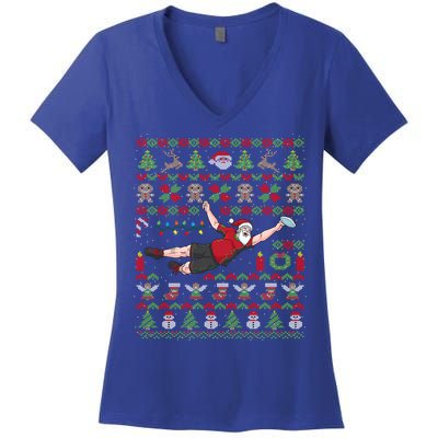 Ultimate Frisbee Santa Claus Sport Ugly Christmas Cute Gift Women's V-Neck T-Shirt