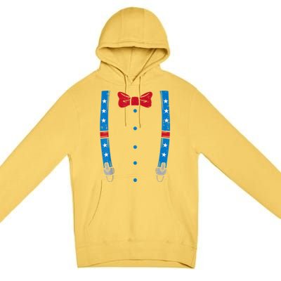 US Flag Suspenders Bow Tie Boy 4th Of July Kids Premium Pullover Hoodie