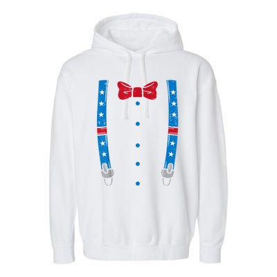 US Flag Suspenders Bow Tie Boy 4th Of July Kids Garment-Dyed Fleece Hoodie