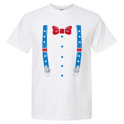 US Flag Suspenders Bow Tie Boy 4th Of July Kids Garment-Dyed Heavyweight T-Shirt