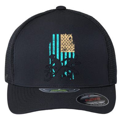Usa Flag Triathlon Great Gift Swim Bike Run Flexfit Unipanel Trucker Cap