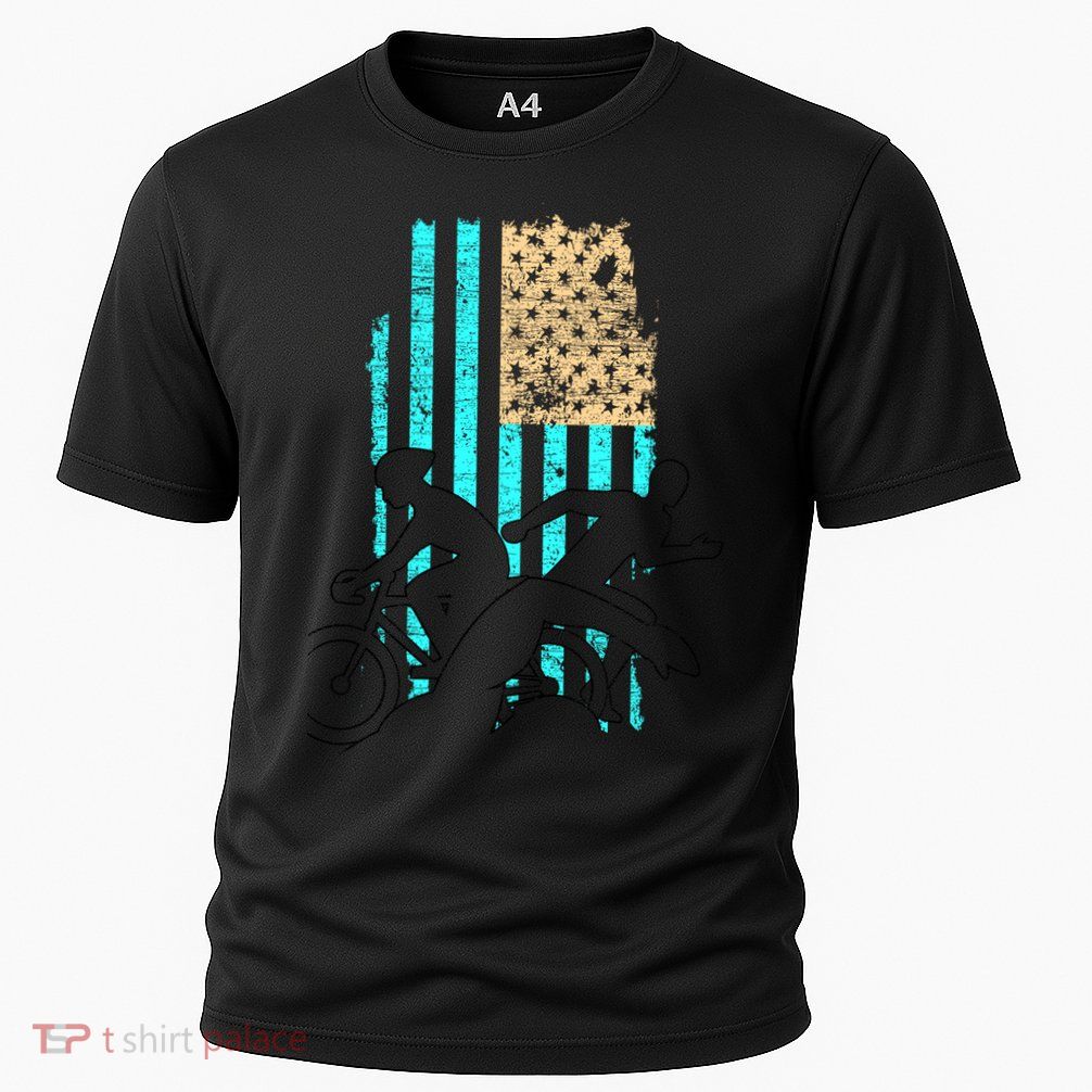 Usa Flag Triathlon Great Gift Swim Bike Run Performance Shirt