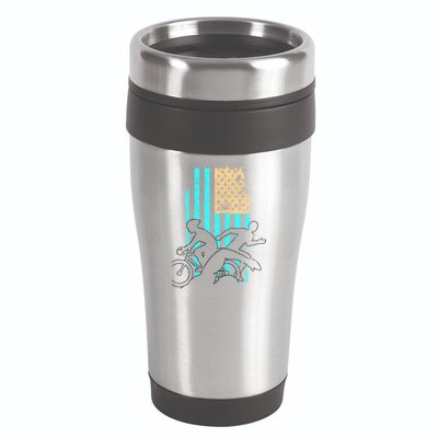 Usa Flag Triathlon Great Gift Swim Bike Run 16oz Travel Tumbler