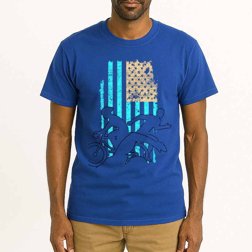 Usa Flag Triathlon Great Gift Swim Bike Run Tall T-Shirt