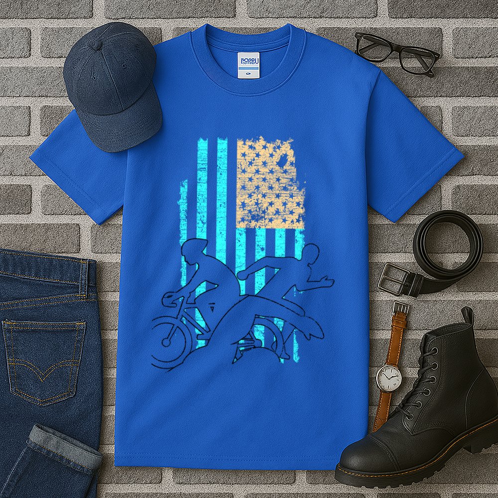 Usa Flag Triathlon Great Gift Swim Bike Run Tall T-Shirt