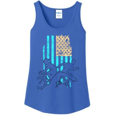 Usa Flag Triathlon Great Gift Swim Bike Run Ladies Essential Tank