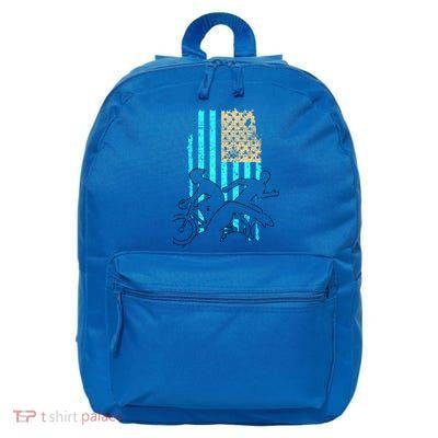Usa Flag Triathlon Great Gift Swim Bike Run 16 in Basic Backpack