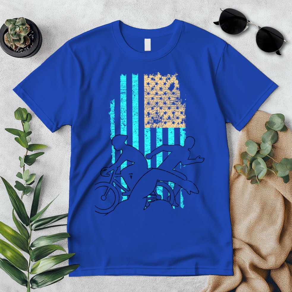 Usa Flag Triathlon Great Gift Swim Bike Run Premium T-Shirt