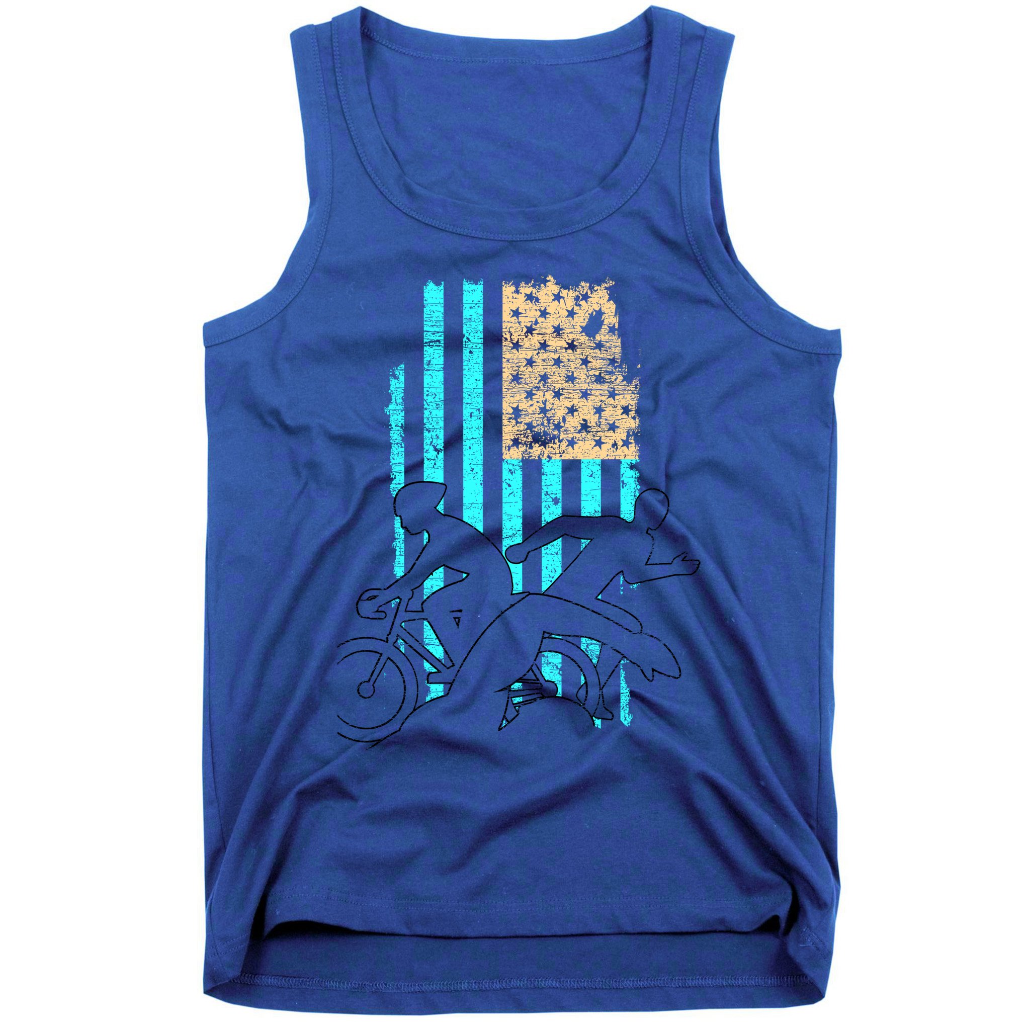 Usa Flag Triathlon Great Gift Swim Bike Run Tank Top