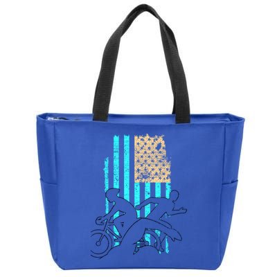 Usa Flag Triathlon Great Gift Swim Bike Run Zip Tote Bag
