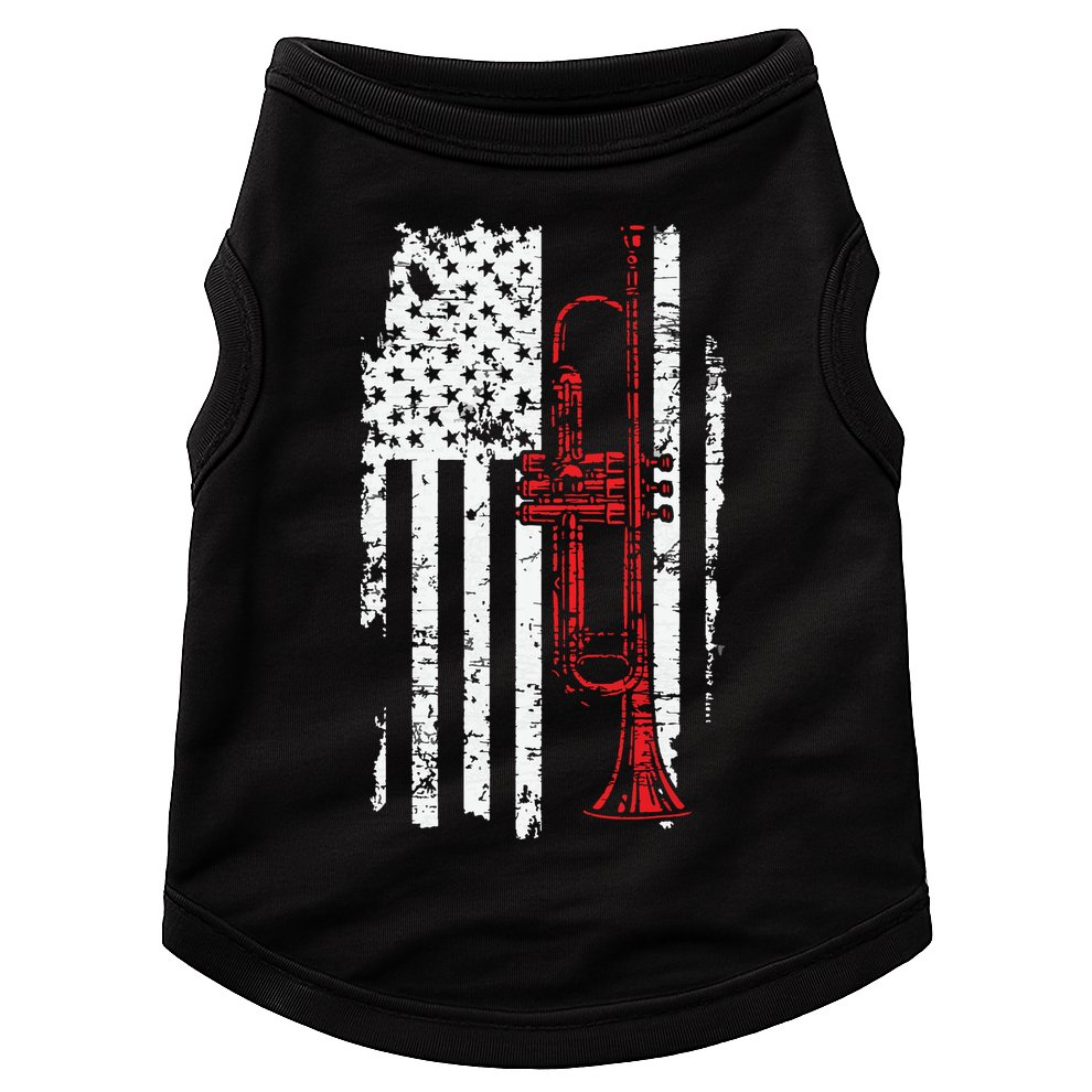 USA Flag Thin Red Line Jazz Music Gifts Trumpet Doggie Tank