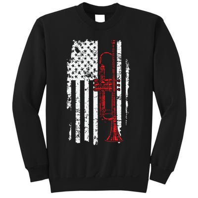 USA Flag Thin Red Line Jazz Music Gifts Trumpet Sweatshirt