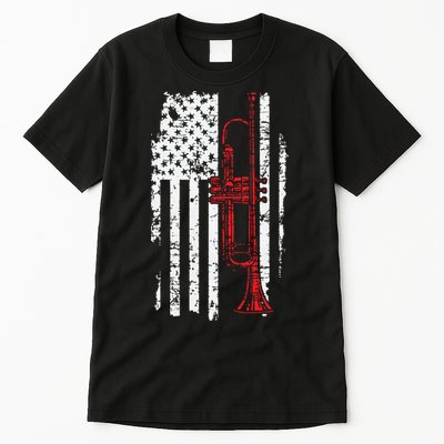 USA Flag Thin Red Line Jazz Music Gifts Trumpet Tall T-Shirt