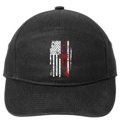 USA Flag Thin Red Line Jazz Music Gifts Trumpet 7-Panel Snapback Hat