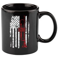 USA Flag Thin Red Line Jazz Music Gifts Trumpet 11oz C Handle Ceramic Mug