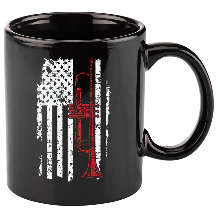 USA Flag Thin Red Line Jazz Music Gifts Trumpet 11oz C Handle Ceramic Mug