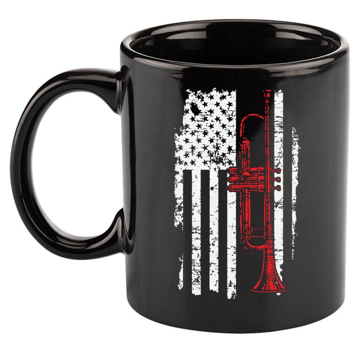 USA Flag Thin Red Line Jazz Music Gifts Trumpet 11oz C Handle Ceramic Mug