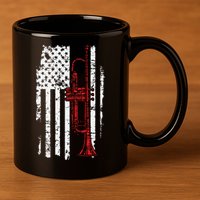USA Flag Thin Red Line Jazz Music Gifts Trumpet 11oz C Handle Ceramic Mug