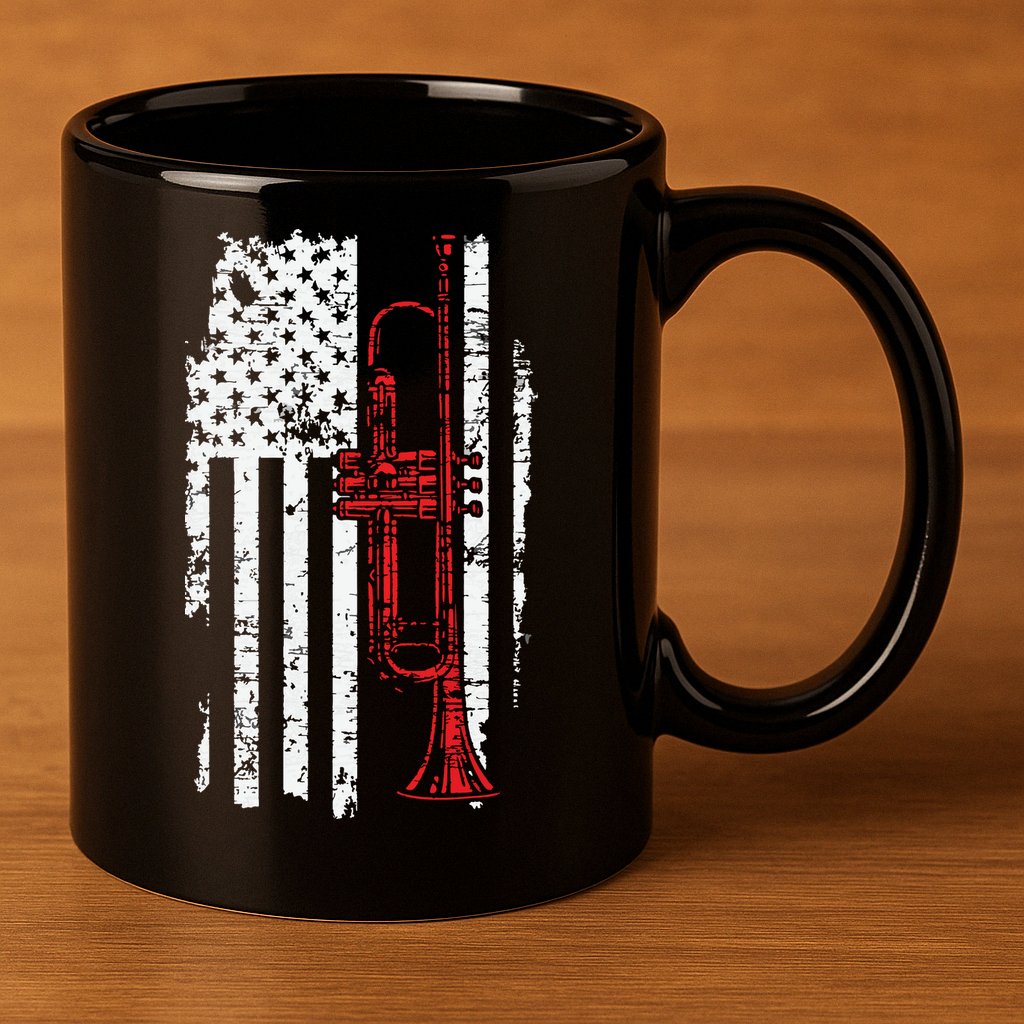 USA Flag Thin Red Line Jazz Music Gifts Trumpet 11oz C Handle Ceramic Mug