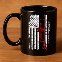 USA Flag Thin Red Line Jazz Music Gifts Trumpet 11oz C Handle Ceramic Mug