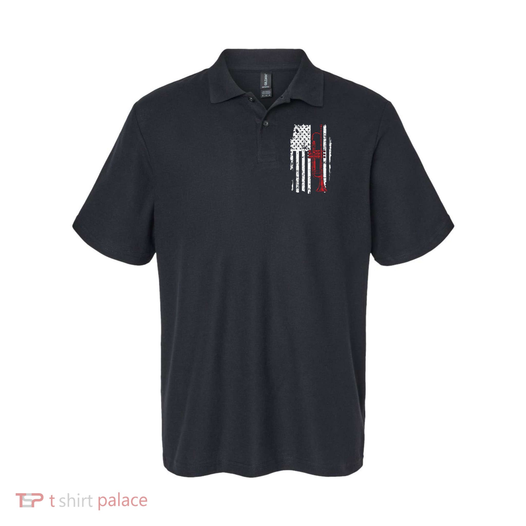 USA Flag Thin Red Line Jazz Music Gifts Trumpet Polo