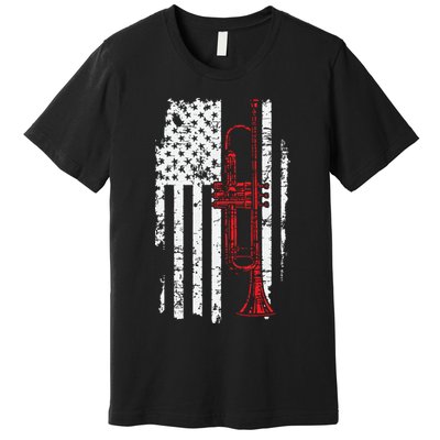 USA Flag Thin Red Line Jazz Music Gifts Trumpet Premium T-Shirt