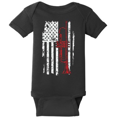 USA Flag Thin Red Line Jazz Music Gifts Trumpet Baby Bodysuit