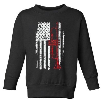 USA Flag Thin Red Line Jazz Music Gifts Trumpet Toddler Sweatshirt