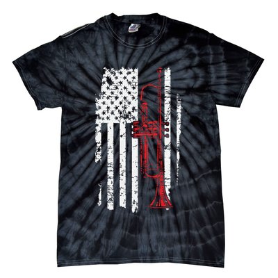USA Flag Thin Red Line Jazz Music Gifts Trumpet Tie-Dye T-Shirt