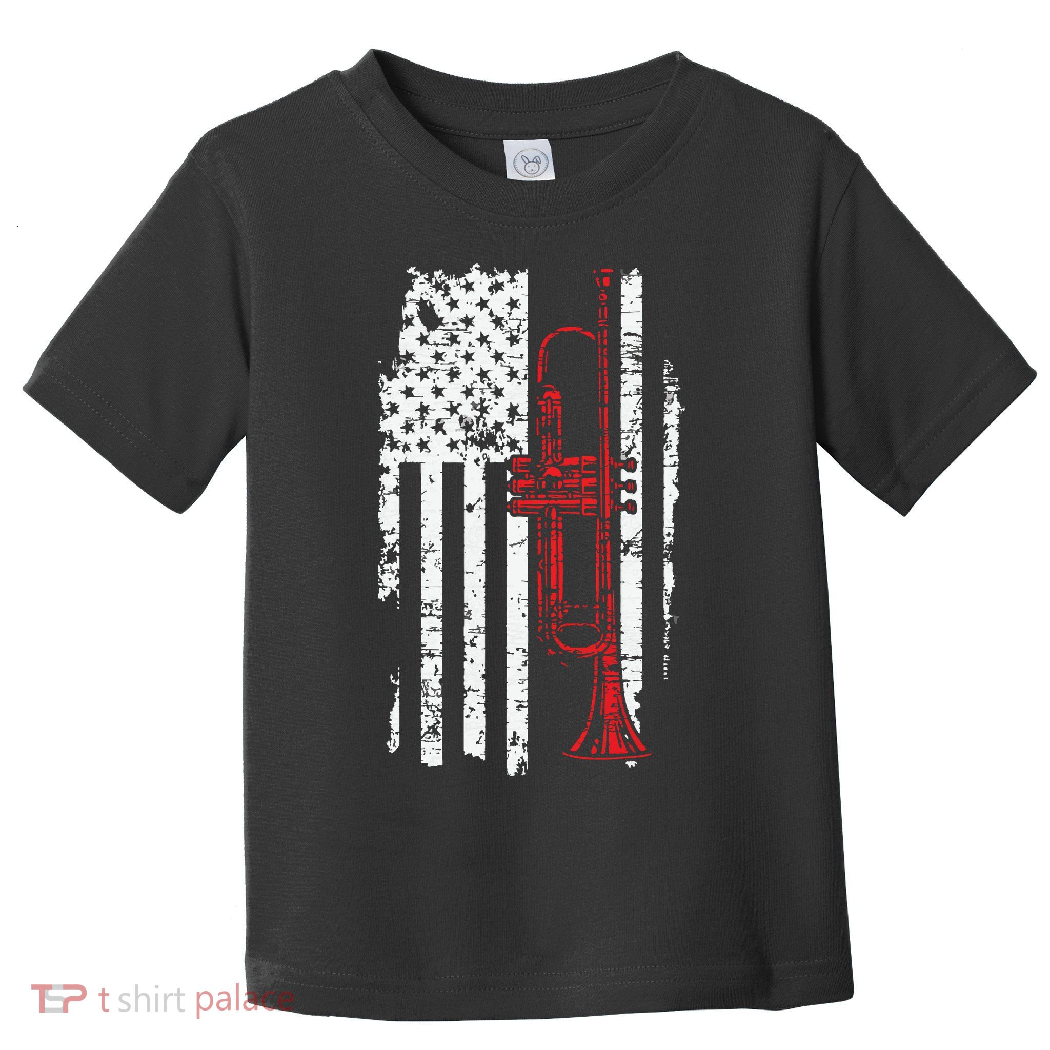 USA Flag Thin Red Line Jazz Music Gifts Trumpet Toddler T-Shirt