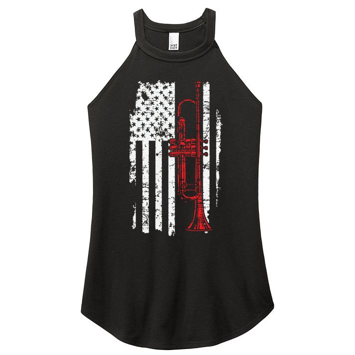 USA Flag Thin Red Line Jazz Music Gifts Trumpet Women's Perfect Tri Rocker Tank
