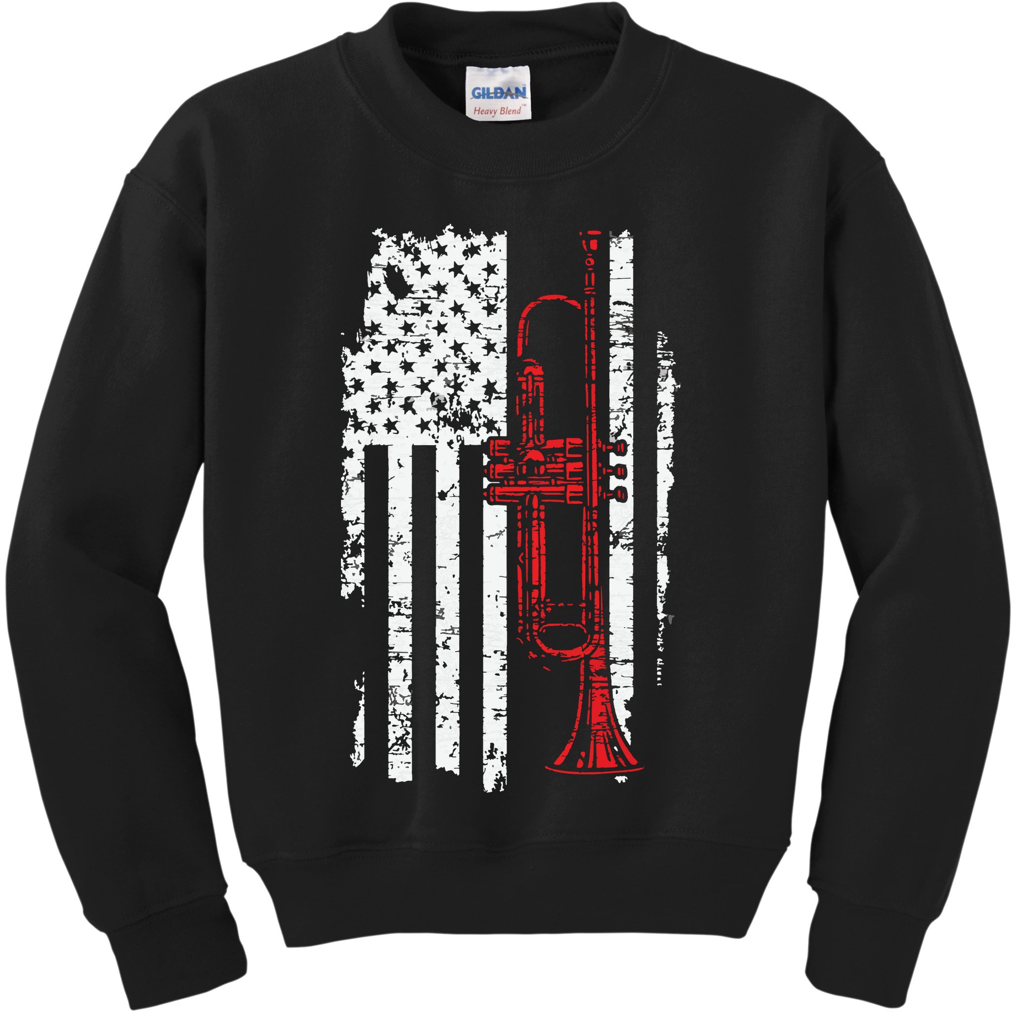 USA Flag Thin Red Line Jazz Music Gifts Trumpet Kids Sweatshirt