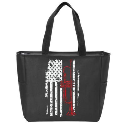 USA Flag Thin Red Line Jazz Music Gifts Trumpet Zip Tote Bag