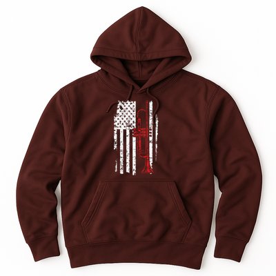 USA Flag Thin Red Line Jazz Music Gifts Trumpet Hoodie