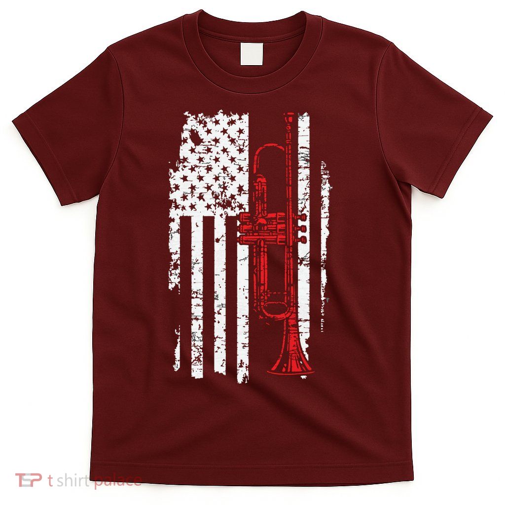 USA Flag Thin Red Line Jazz Music Gifts Trumpet T-Shirt