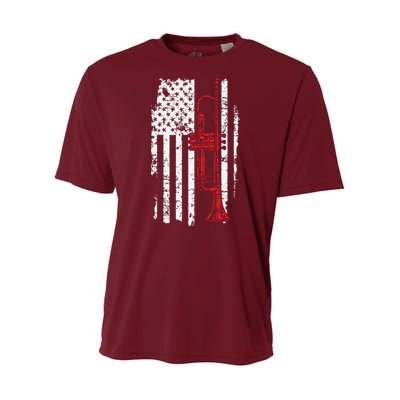 USA Flag Thin Red Line Jazz Music Gifts Trumpet Youth Performance Sprint T-Shirt