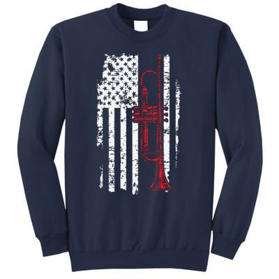 USA Flag Thin Red Line Jazz Music Gifts Trumpet Sweatshirt