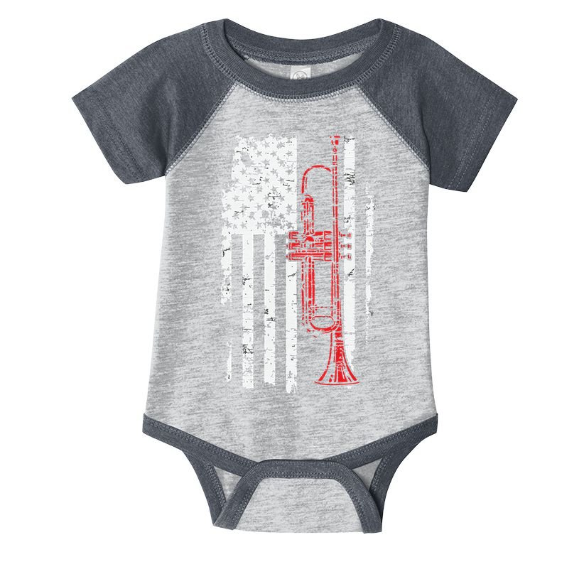 USA Flag Thin Red Line Jazz Music Gifts Trumpet Infant Baby Jersey Bodysuit