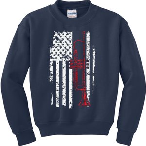 USA Flag Thin Red Line Jazz Music Gifts Trumpet Kids Sweatshirt