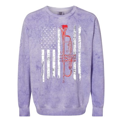 USA Flag Trumpet Jazz Musical Instrument Player Colorblast Crewneck Sweatshirt