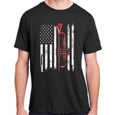 USA Flag Trumpet Jazz Musical Instrument Player Adult ChromaSoft Performance T-Shirt