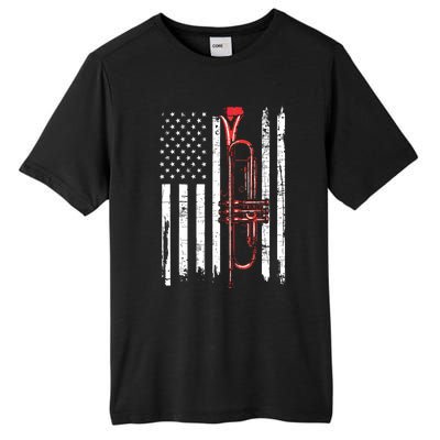 USA Flag Trumpet Jazz Musical Instrument Player Tall Fusion ChromaSoft Performance T-Shirt