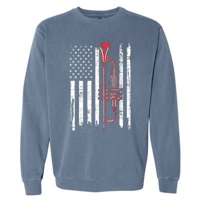 USA Flag Trumpet Jazz Musical Instrument Player Garment-Dyed Sweatshirt