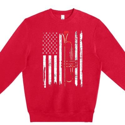 USA Flag Trumpet Jazz Musical Instrument Player Premium Crewneck Sweatshirt