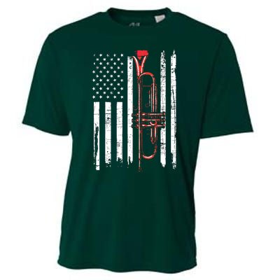 USA Flag Trumpet Jazz Musical Instrument Player Cooling Performance Crew T-Shirt