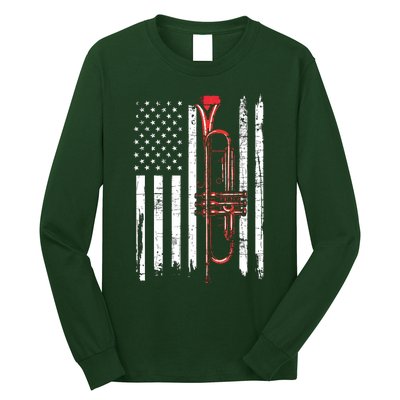 USA Flag Trumpet Jazz Musical Instrument Player Long Sleeve Shirt