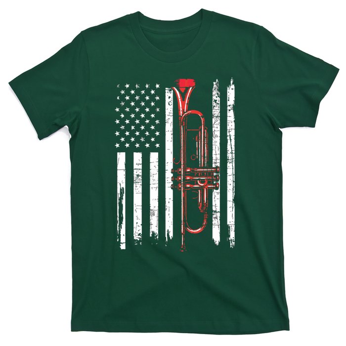 USA Flag Trumpet Jazz Musical Instrument Player T-Shirt