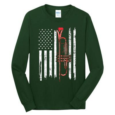 USA Flag Trumpet Jazz Musical Instrument Player Tall Long Sleeve T-Shirt